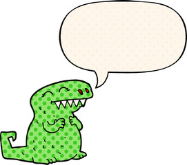 cartoon dinosaur with speech bubble in comic book style
