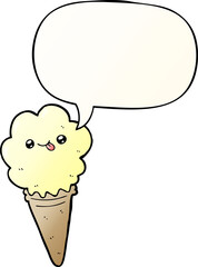 cartoon ice cream with speech bubble in smooth gradient style
