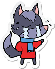 sticker of a cartoon crying wolf
