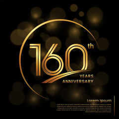 160th Anniversary logo design with double line numbers. Golden number and ring for anniversary celebration event, invitation, poster, banner, flyer, web template. Logo Vector Template