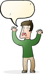cartoon frightened man with speech bubble