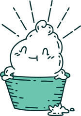 illustration of a traditional tattoo style ice cream character