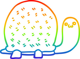 rainbow gradient line drawing of a cute cartoon turtle