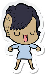 sticker of a cute cartoon girl with hipster haircut