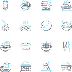 Junk food linear icons set. Pizza, Burger, Fries, Donut, Candy, Soda, Chips line vector and concept signs. Popcorn,Ice cream,Chocolate outline illustrations