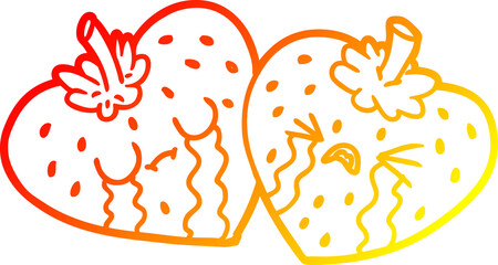 warm gradient line drawing of a cartoon strawberries