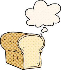 cartoon loaf of bread with thought bubble in comic book style