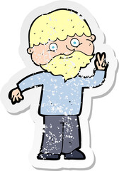 retro distressed sticker of a cartoon man giving peace sign