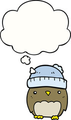 cute cartoon owl in hat with thought bubble
