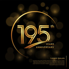 195th Anniversary logo design with double line numbers. Golden number and ring for anniversary celebration event, invitation, poster, banner, flyer, web template. Logo Vector Template