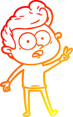 warm gradient line drawing of a cartoon staring man