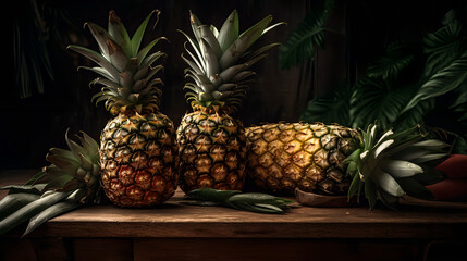 Pineapples, Fresh, Juciy, Summer, Healthy, Farming, Harvesting, Environment, Perfessional and  award-winning photograph, Close-up - Generative AI