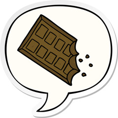 cartoon bar of chocolate with speech bubble sticker