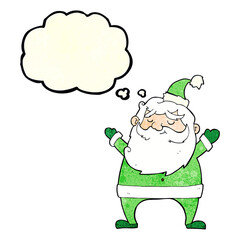 jolly santa cartoon with thought bubble