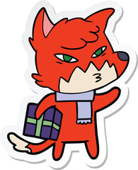 sticker of a clever cartoon fox