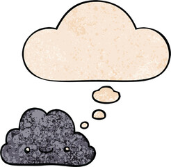 cute cartoon cloud with thought bubble in grunge texture style