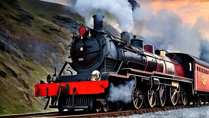 Fototapeta na wymiar An old steam train billowing smoke 