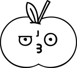 line drawing cartoon of a red apple