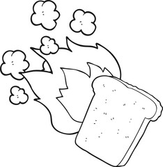 freehand drawn black and white cartoon burnt toast