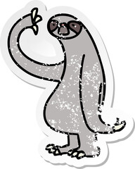 distressed sticker of a quirky hand drawn cartoon sloth