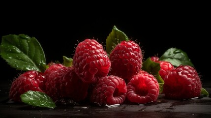 Raspberries , Fresh, Juciy, Summer, Healthy, Farming, Harvesting, Environment, Perfessional and  award-winning photograph, Close-up - Generative AI