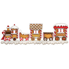 Naklejka premium watercolor hand drawn gingerbread train