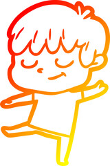 warm gradient line drawing of a cartoon happy boy