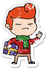 distressed sticker of a cartoon cool guy with fashion hair cut