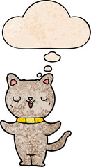 cartoon cat with thought bubble in grunge texture style