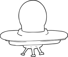 freehand drawn black and white cartoon flying saucer