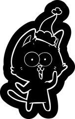 funny quirky cartoon icon of a cat wearing santa hat