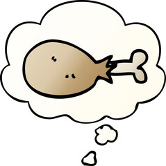cartoon cooked chicken leg with thought bubble in smooth gradient style