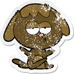 distressed sticker of a cartoon bored dog