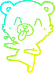 cold gradient line drawing of a rude cartoon dancing polar bear sticking out tongue