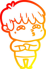 warm gradient line drawing of a cartoon curious man