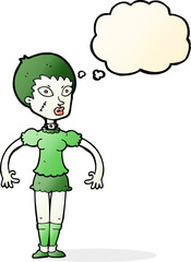 cartoon zombie monster woman with thought bubble