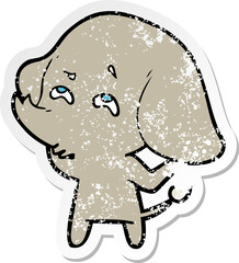 distressed sticker of a cartoon elephant remembering