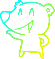 cold gradient line drawing of a laughing bear cartoon