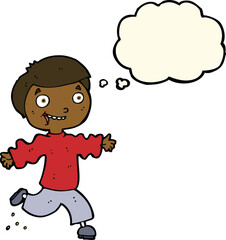 cartoon excited boy with thought bubble