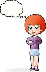 cartoon proud woman with thought bubble