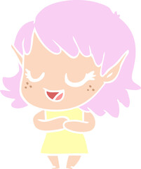 happy flat color style cartoon elf girl