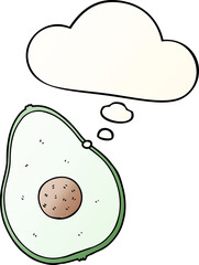 cartoon avocado with thought bubble in smooth gradient style