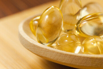 Gel capsules macro. Nutritional Supplements, Vitamins. Omega 3, multivitamins, Calcium, antibiotics. Health. Immunity