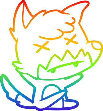 recommend clip art: rainbow gradient line drawing of a cartoon cross eyed fox