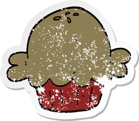 distressed sticker of a cartoon pie