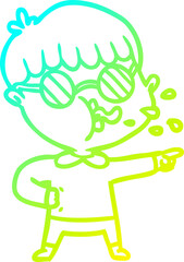 Obraz premium cold gradient line drawing of a cartoon boy wearing spectacles and pointing