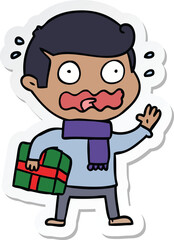 sticker of a cartoon man totally stressed out
