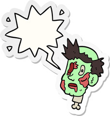 cartoon zombie head with speech bubble sticker