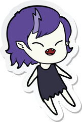 sticker of a cartoon laughing vampire girl floating