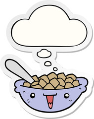 cute cartoon bowl of cereal with thought bubble as a printed sticker